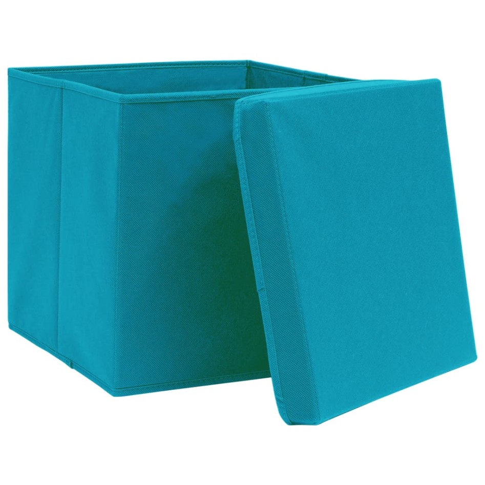 Caja de almacenaje con tapa 4 uds tela azul celeste 32x32x32