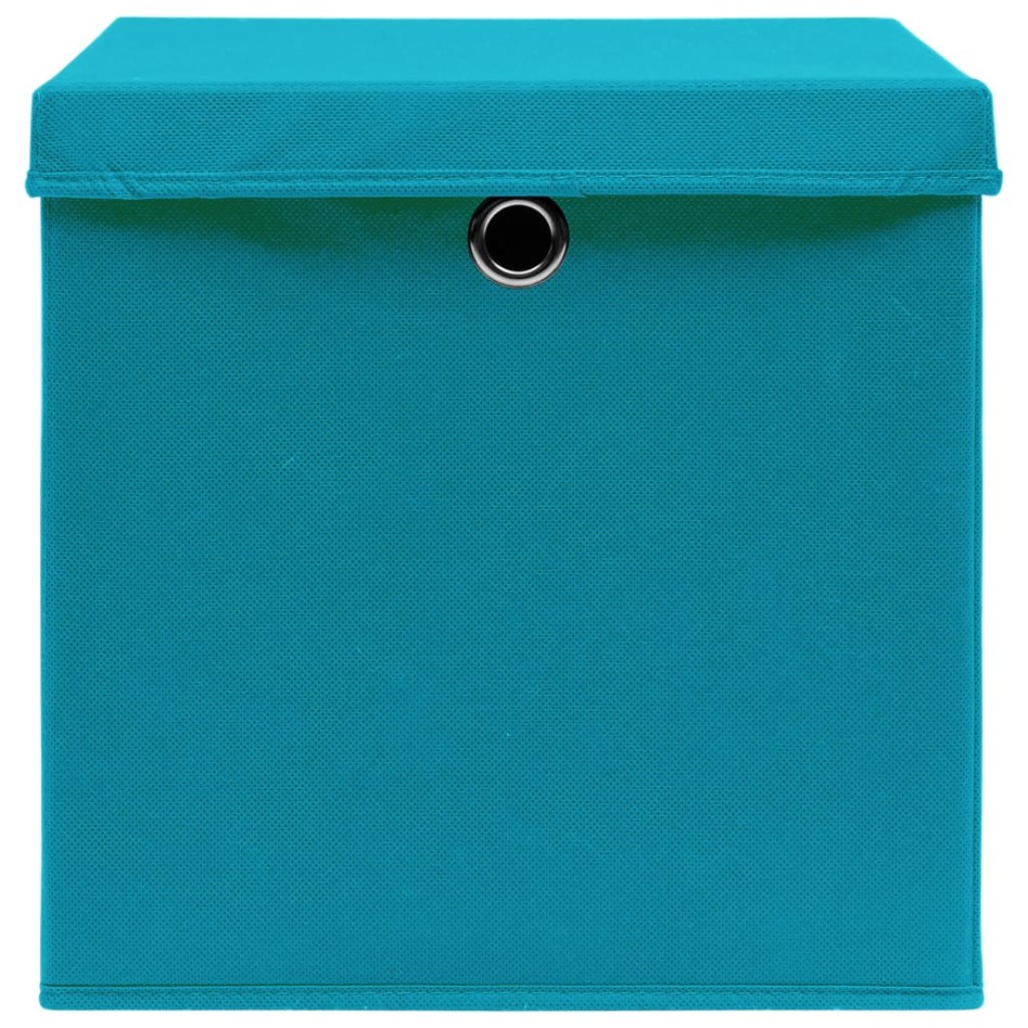 Caja de almacenaje con tapa 4 uds tela azul celeste 32x32x32