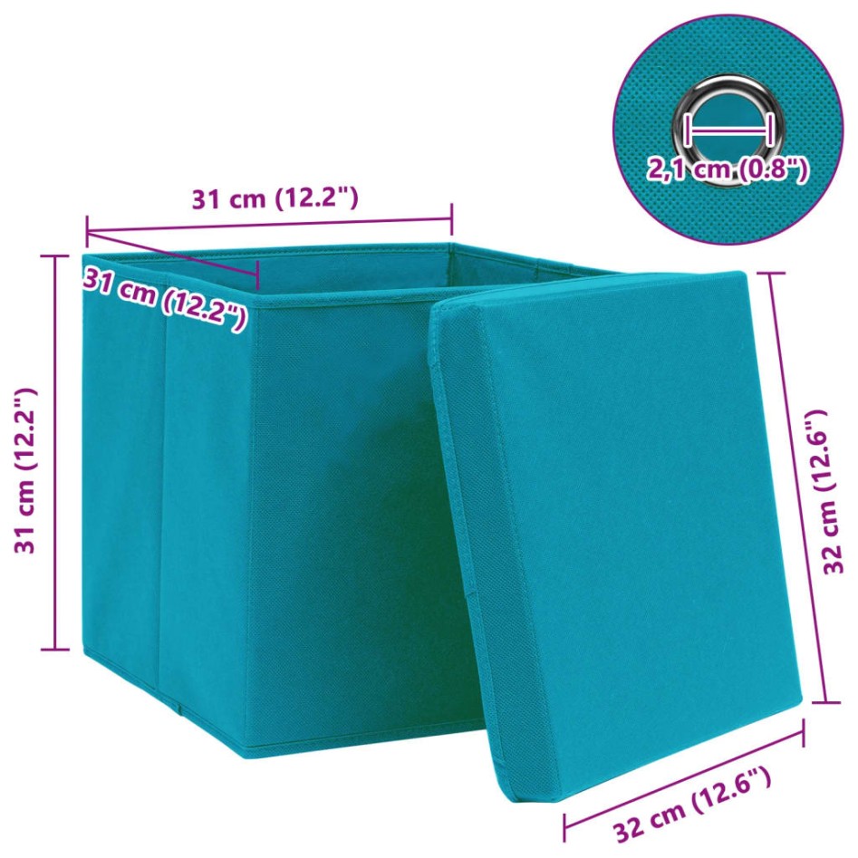 Caja de almacenaje con tapa 4 uds tela azul celeste 32x32x32
