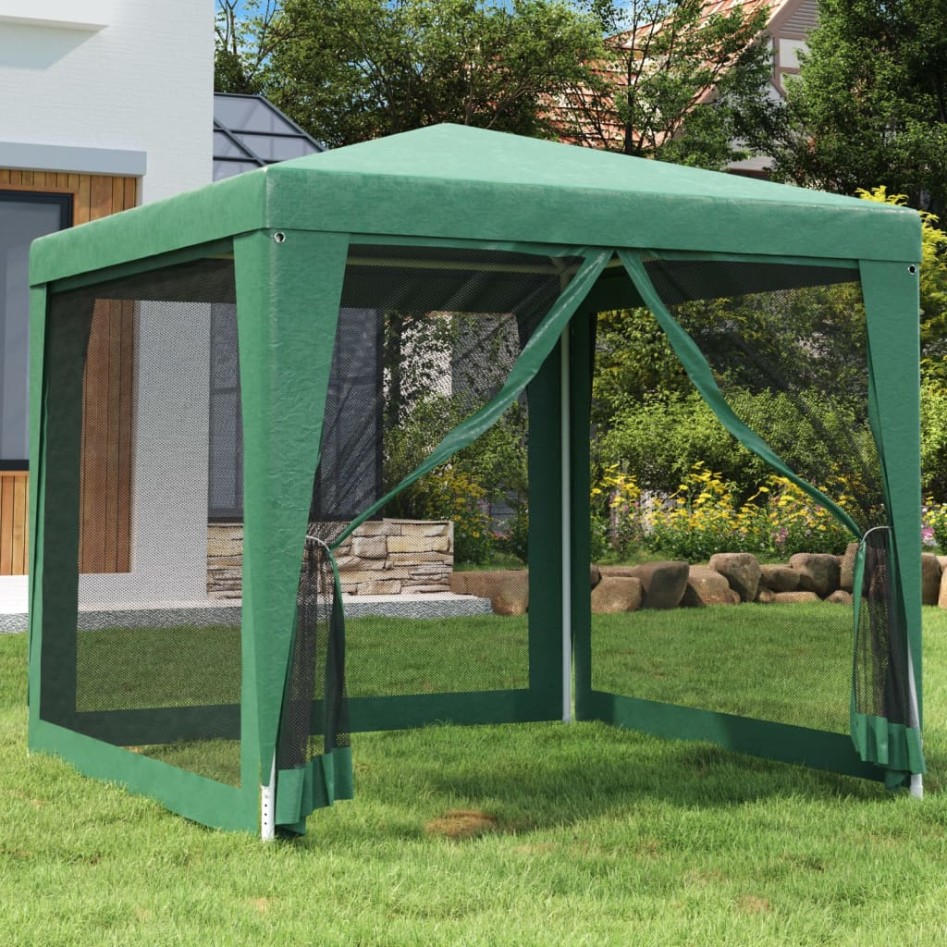 Carpa para fiestas con 4 paredes de malla HDPE verde 2,5x2,5