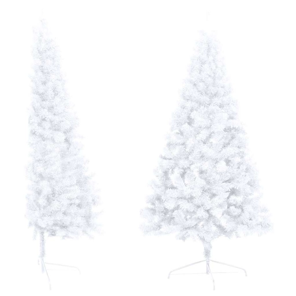 Medio árbol de Navidad con luces y bolas blanco 240