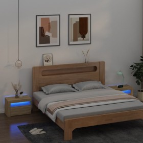 Mesitas de noche con luces LEDs 2 uds roble Sonoma 60x35x40