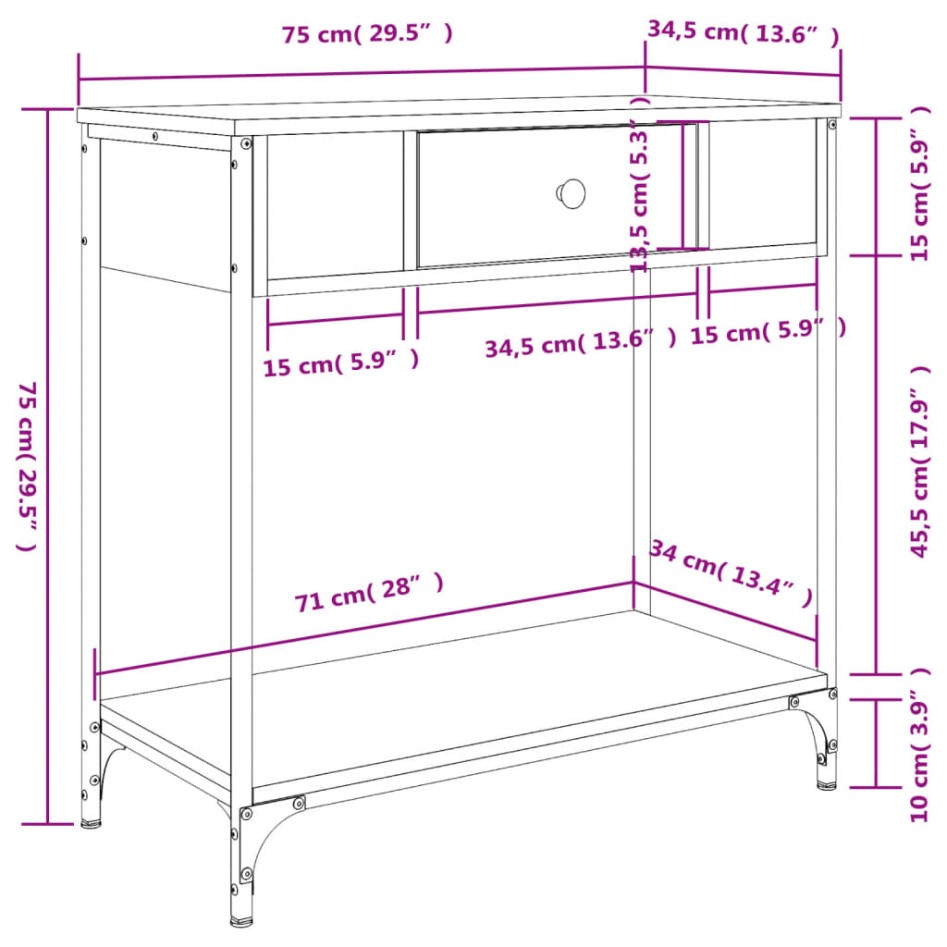Mesa consola madera de ingeniería roble Sonoma 75x34,5x75
