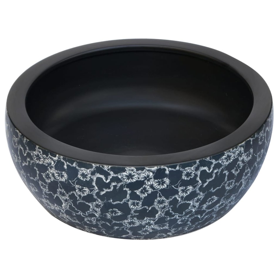 Lavabo sobre encimera redondo cerámica negro y azul Φ41x14