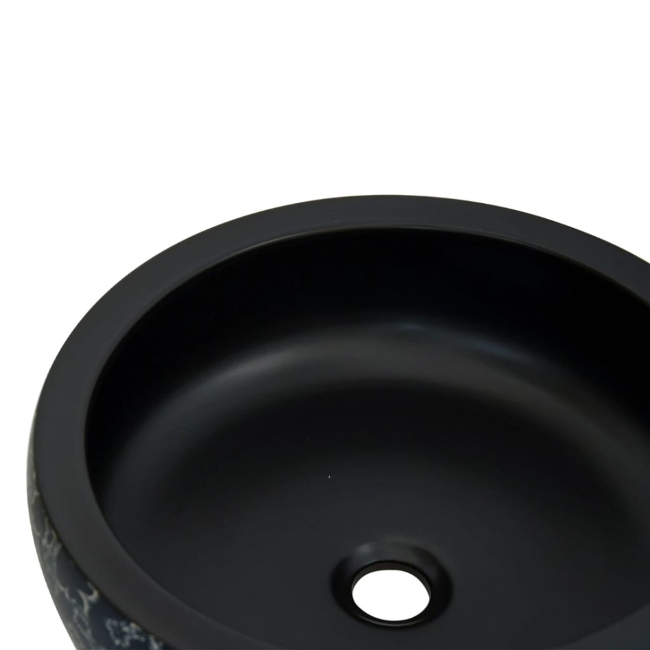 Lavabo sobre encimera redondo cerámica negro y azul Φ41x14