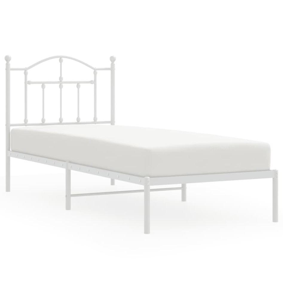 Estructura cama sin colchón con cabecero metal blanco 90x200