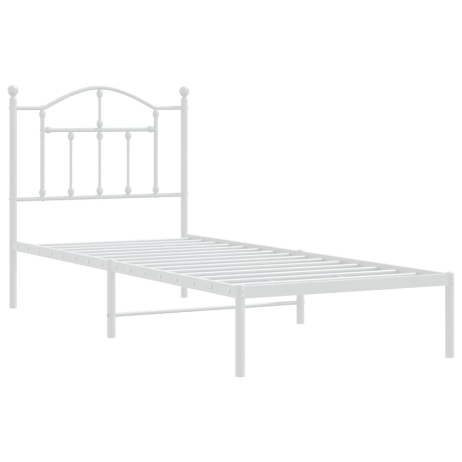Estructura cama sin colchón con cabecero metal blanco 90x200