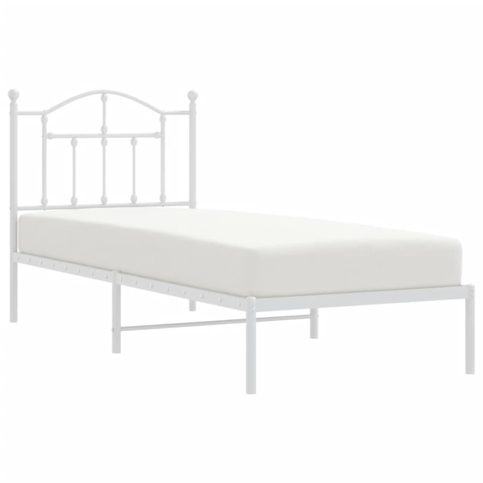 Estructura cama sin colchón con cabecero metal blanco 90x200