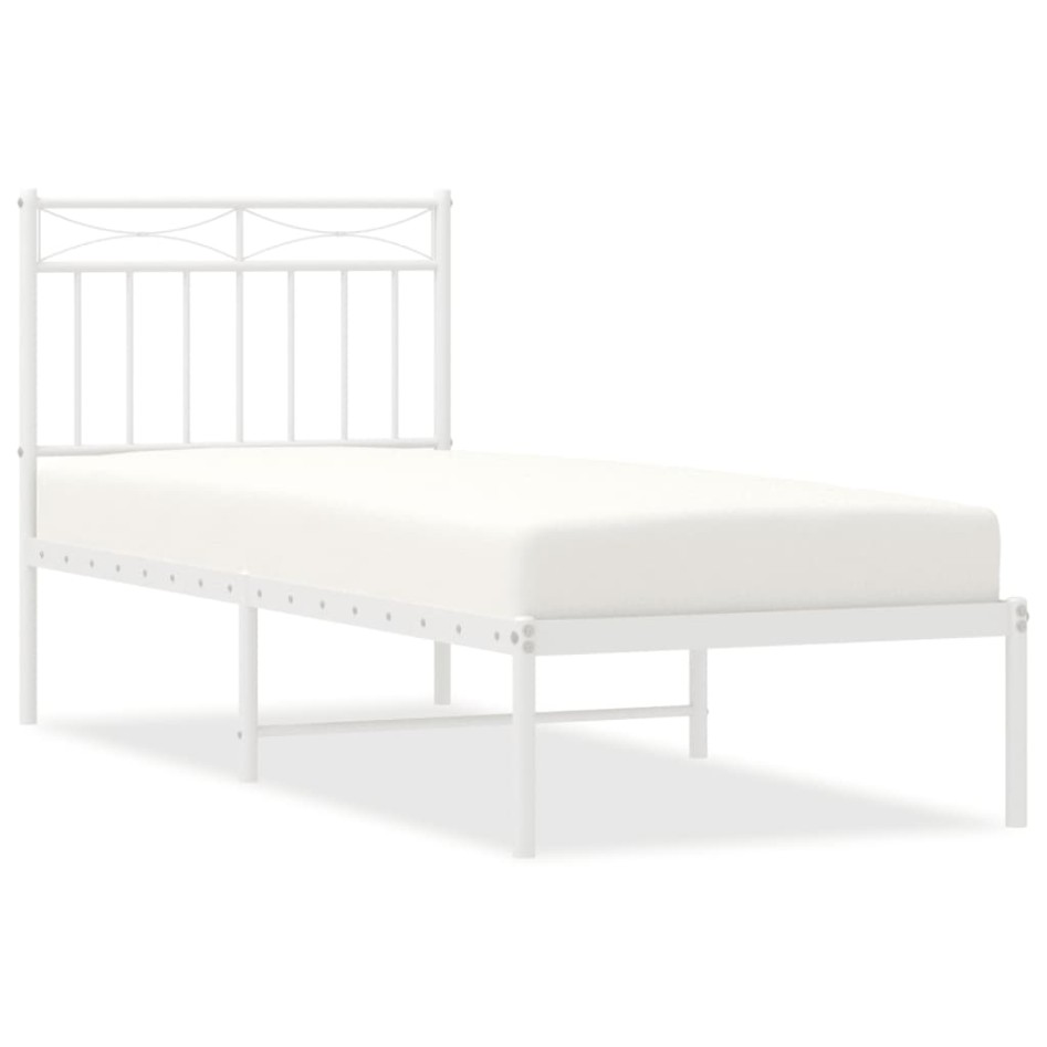 Estructura cama sin colchón con cabecero metal blanco 75x190