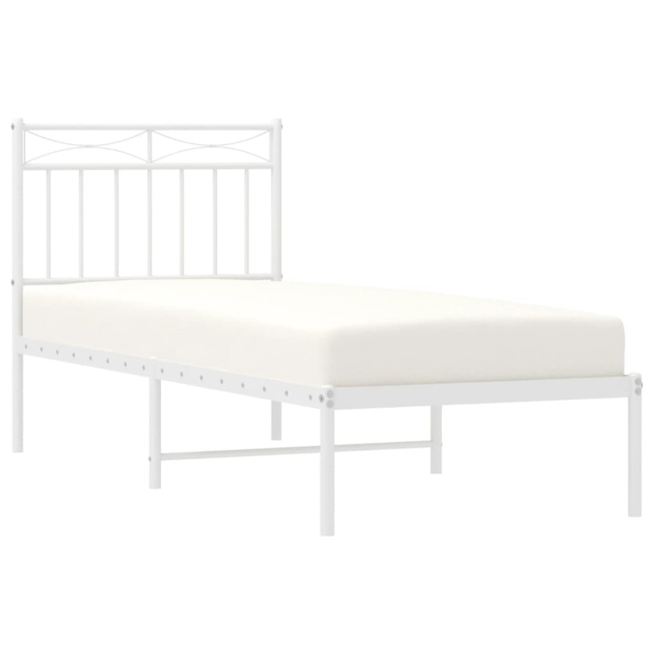 Estructura cama sin colchón con cabecero metal blanco 75x190