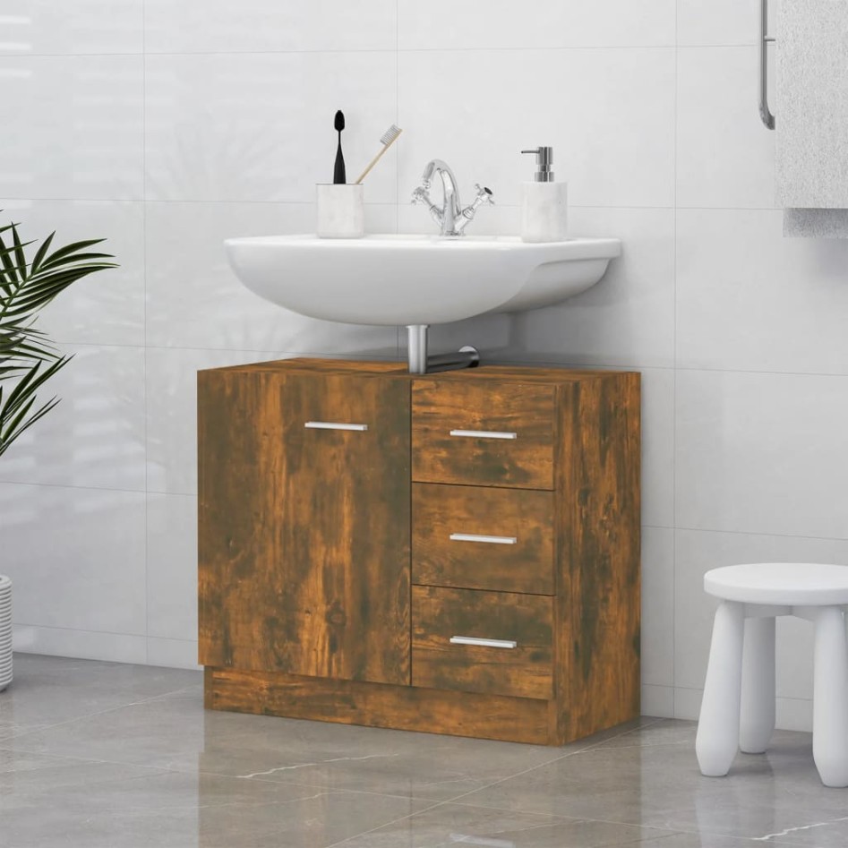 Mueble de lavabo madera contrachapada roble ahumado 63x30x54
