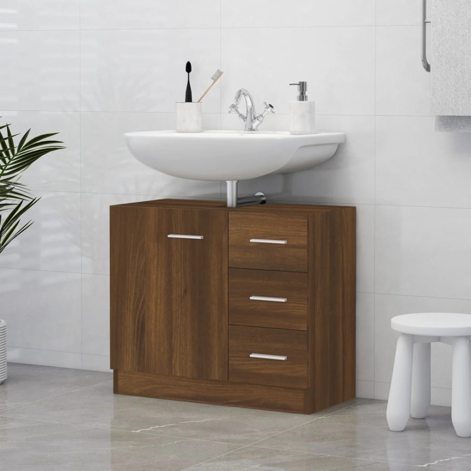 Mueble de lavabo madera contrachapada marrón roble 63x30x54