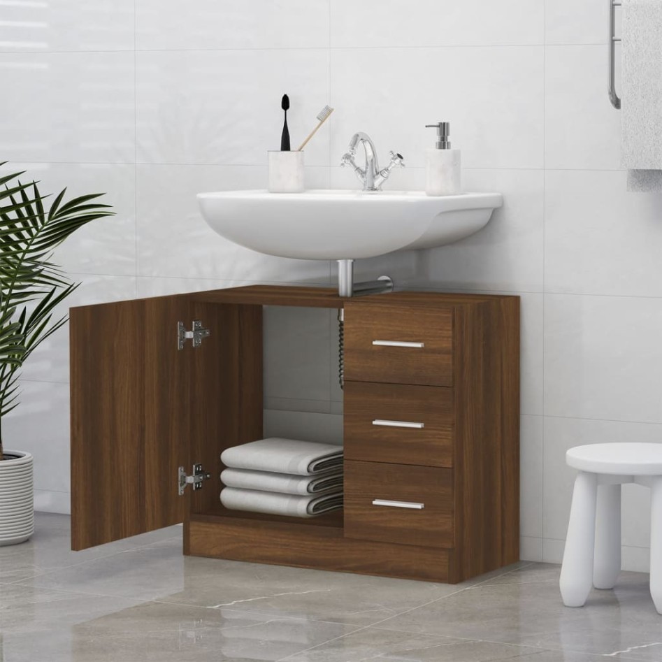 Mueble de lavabo madera contrachapada marrón roble 63x30x54