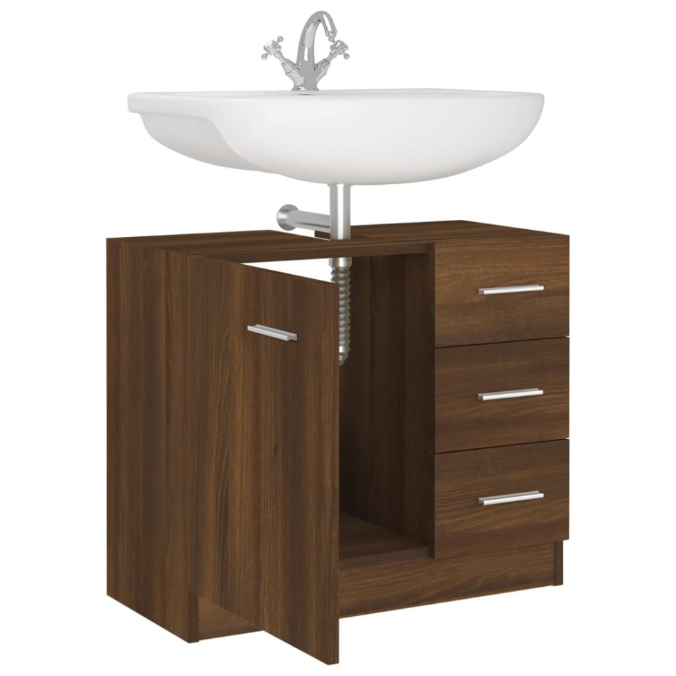 Mueble de lavabo madera contrachapada marrón roble 63x30x54