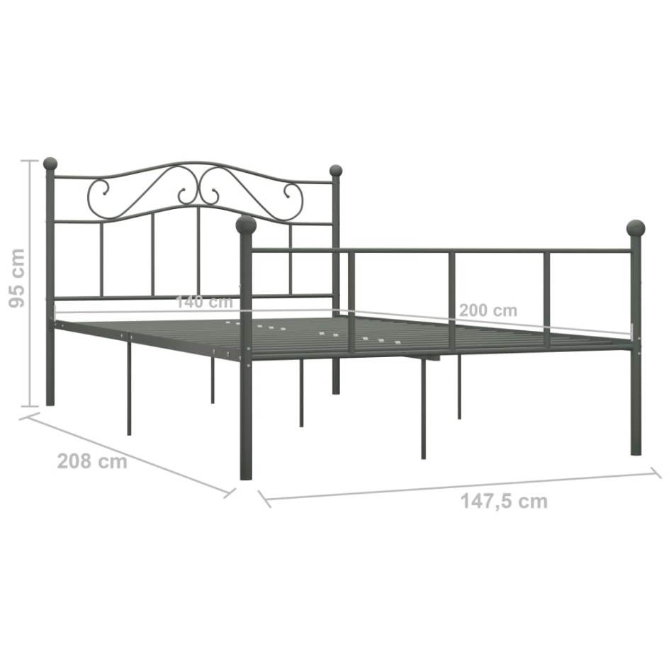 Estructura de cama de metal gris 140x200