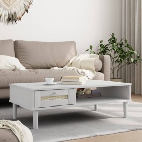 Mesa de centro SENJA aspecto ratán madera blanco 100x55x33
