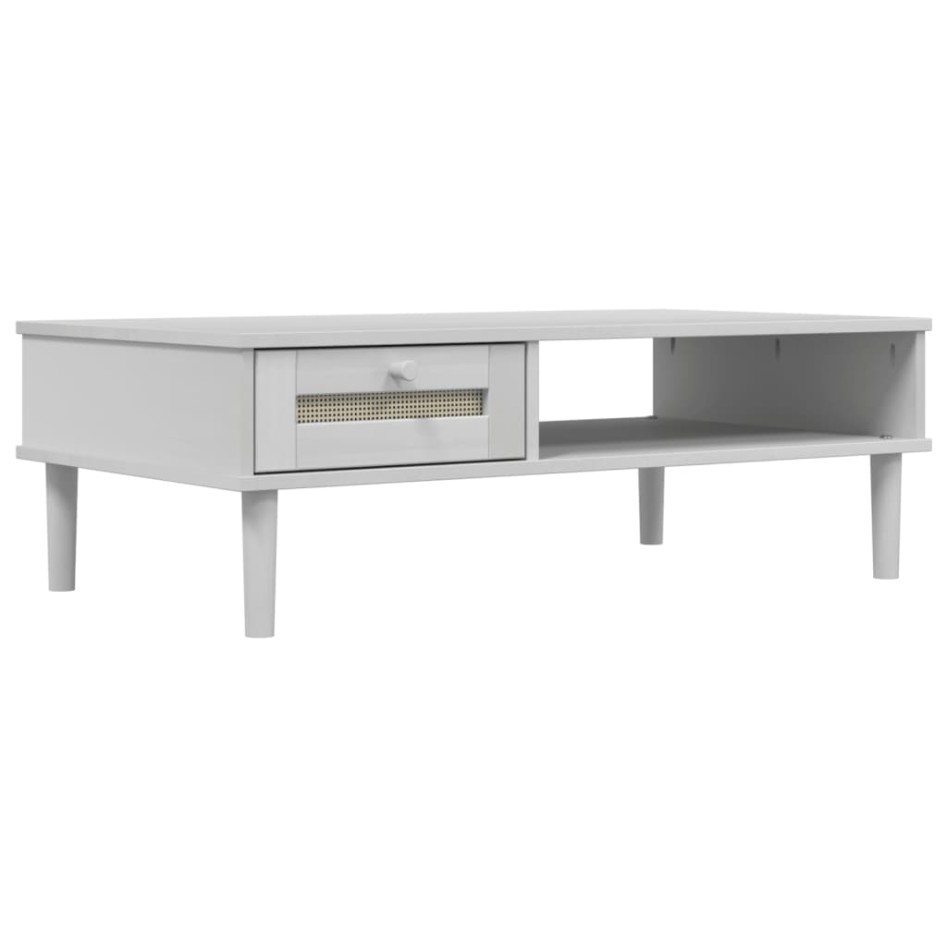 Mesa de centro SENJA aspecto ratán madera blanco 100x55x33