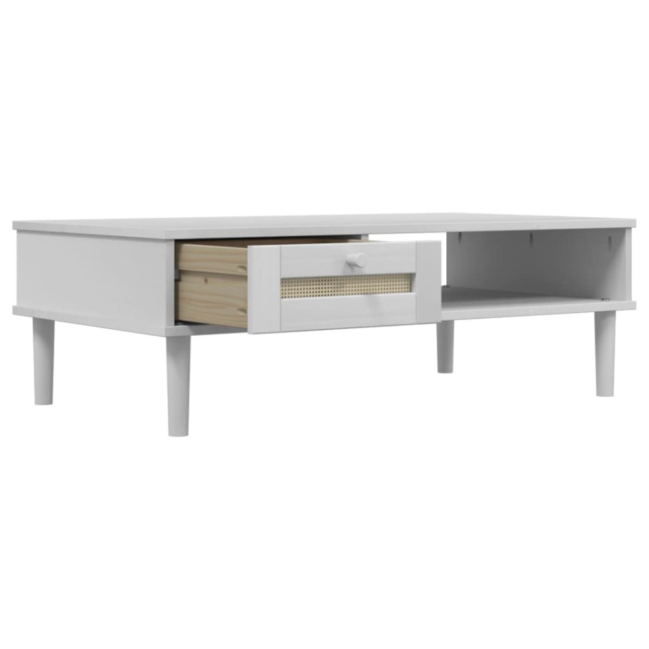 Mesa de centro SENJA aspecto ratán madera blanco 100x55x33