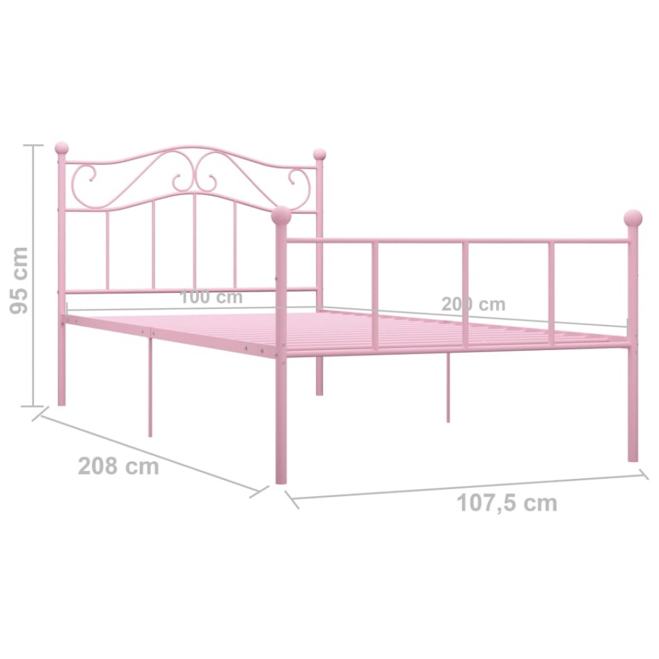 Estructura de cama metal rosa 100x200