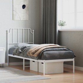 Estructura cama sin colchón con cabecero metal blanco 80x200