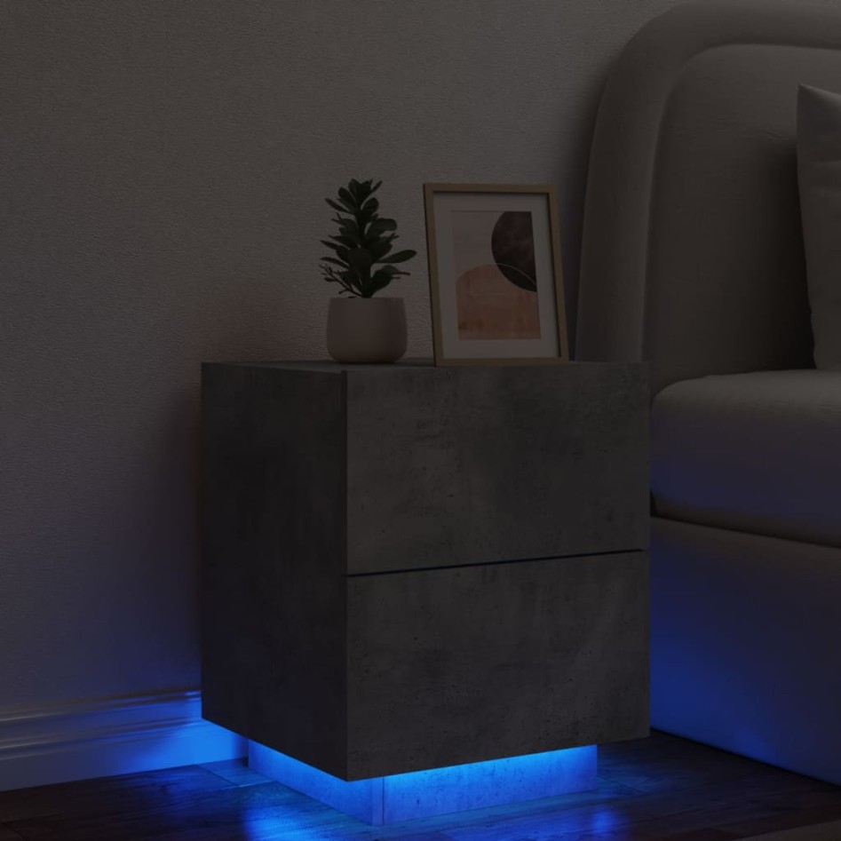 Mesita de noche con luces LED madera ingeniería gris