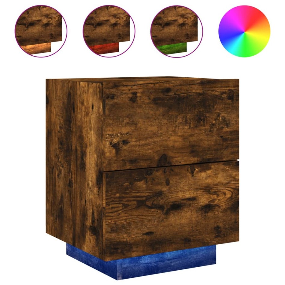 Mesita de noche con luces LED madera ingeniería roble
