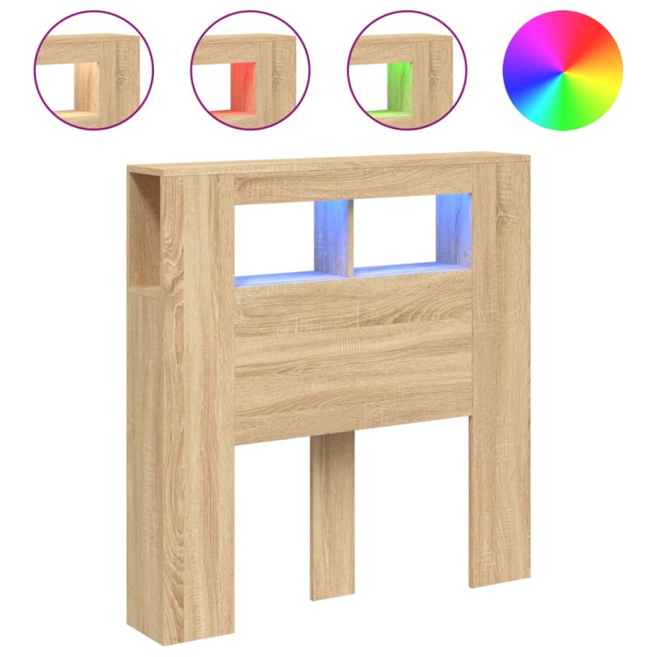 Cabecero LED madera ingeniería roble Sonoma 100x18,5x103,5