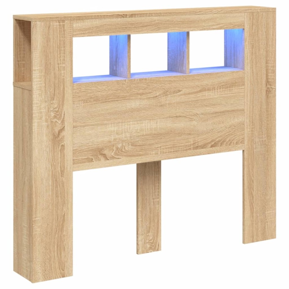 Cabecero LED madera ingeniería roble Sonoma 120x18,5x103,5