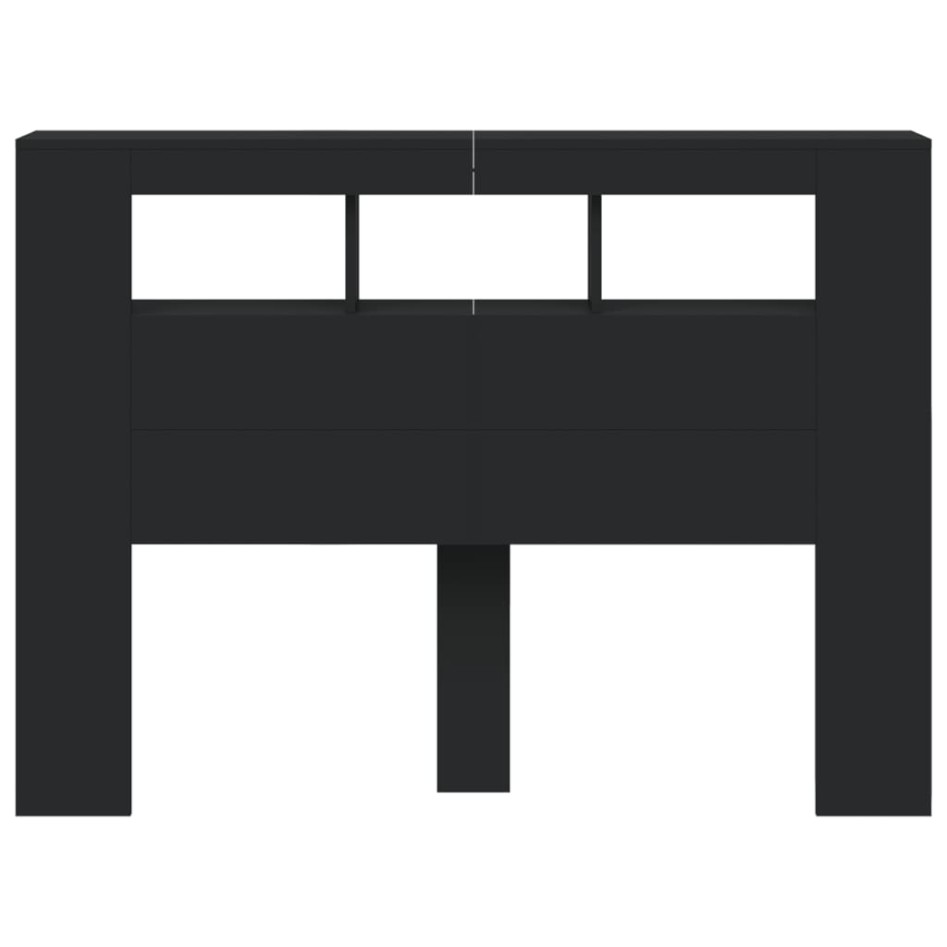 Cabecero con LED madera de ingeniería negro 140x18,5x103,5