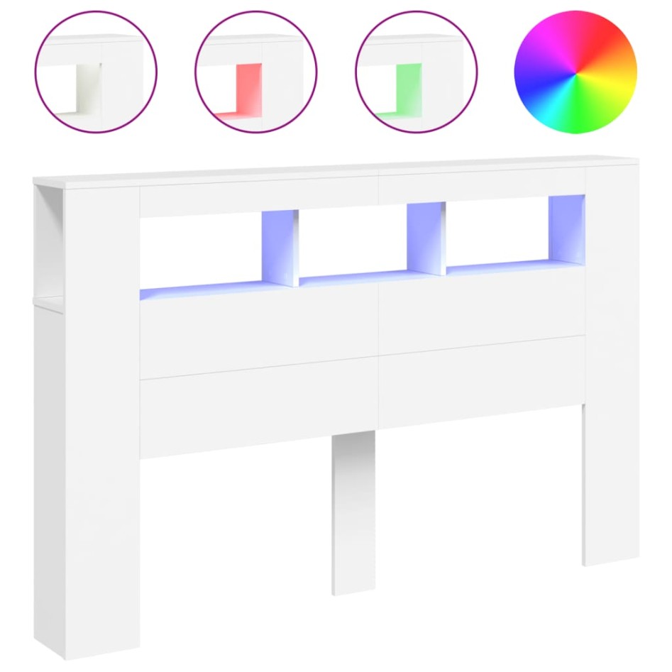 Cabecero con LED madera de ingeniería blanco 160x18,5x103,5