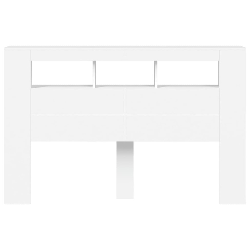 Cabecero con LED madera de ingeniería blanco 160x18,5x103,5