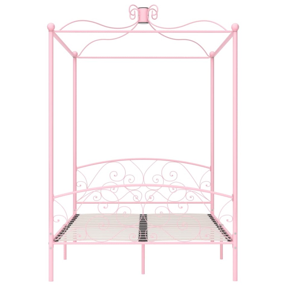 Estructura de cama con dosel metal rosa 120x200