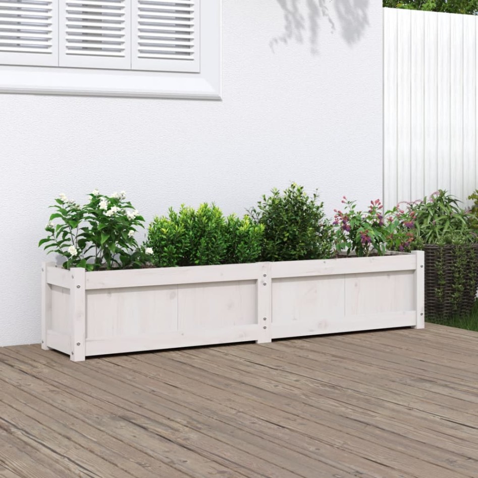 Jardinera de madera maciza de pino blanca 150x31x31