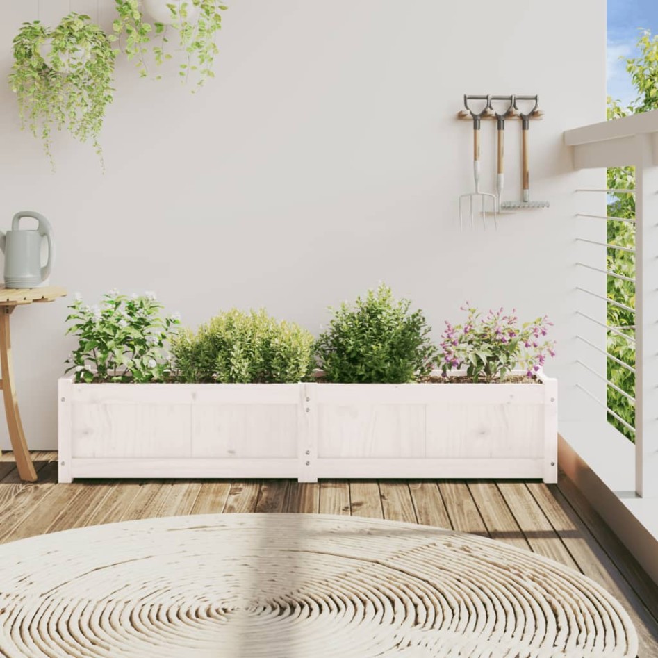 Jardinera de madera maciza de pino blanca 150x31x31