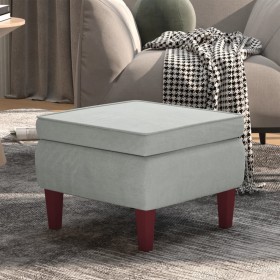 Taburete con patas de madera terciopelo gris
