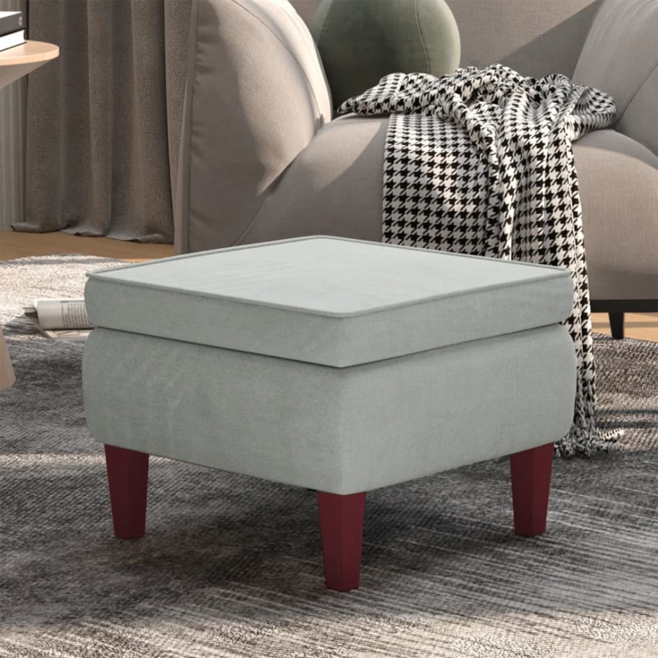 Taburete con patas de madera terciopelo gris