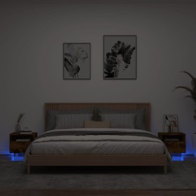 Mesitas de noche con luces LED 2 uds roble ahumado 40x39x37