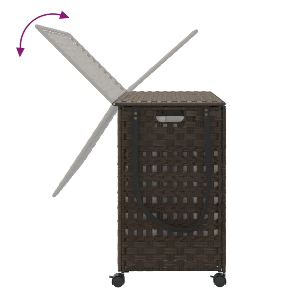 Cesto de ropa sucia con ruedas ratán marrón oscuro 66x35x60