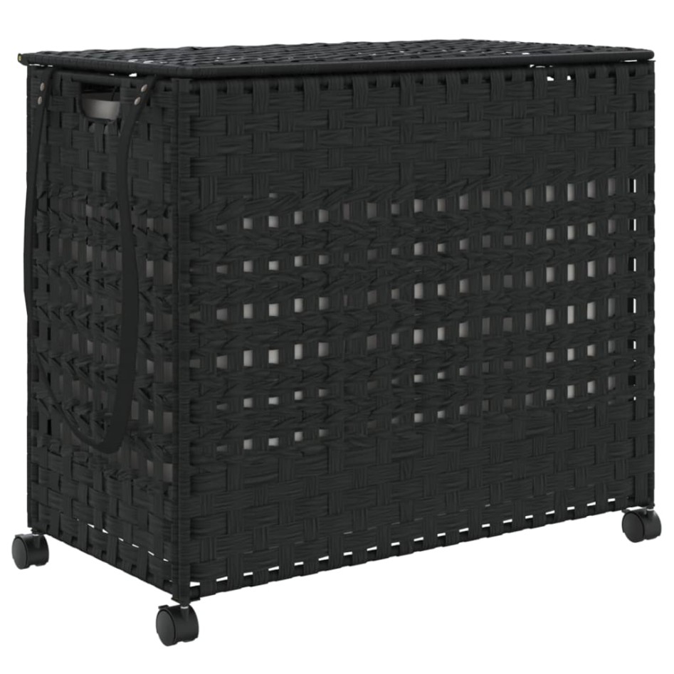 Cesto para ropa sucia con ruedas ratán negro 66x35x60