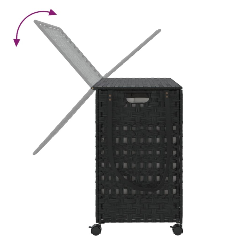 Cesto para ropa sucia con ruedas ratán negro 66x35x60