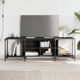 Mueble de TV de madera de ingeniería negro 153x37x50