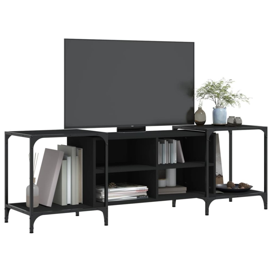 Mueble de TV de madera de ingeniería negro 153x37x50