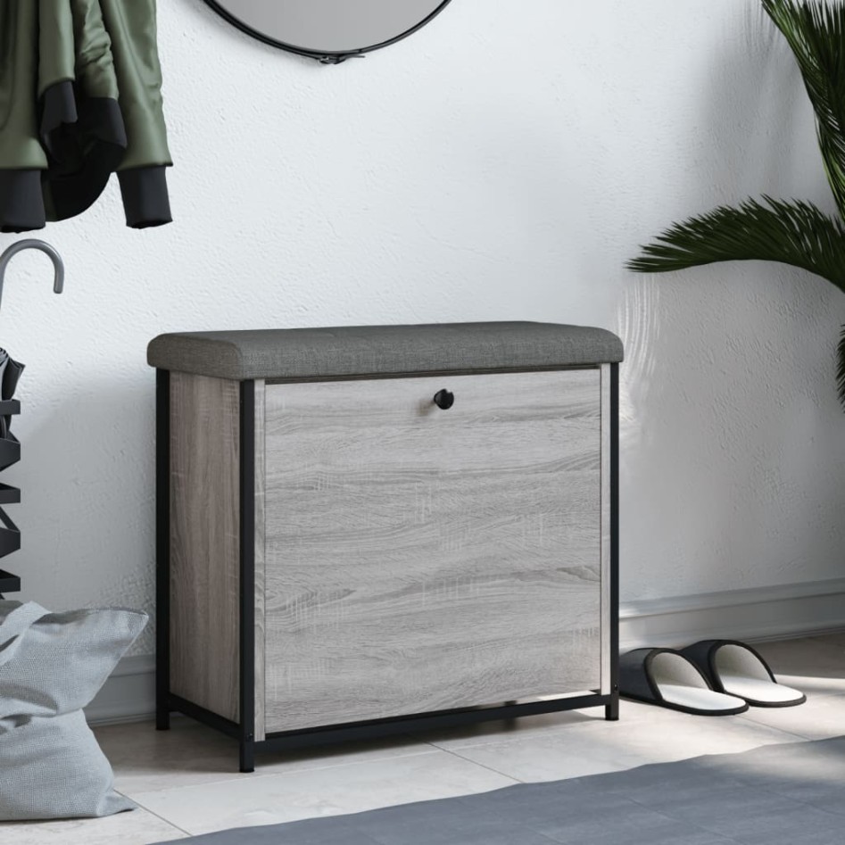 Banco zapatero con cajón abatible gris Sonoma 62x32x56