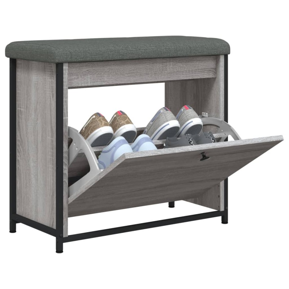 Banco zapatero con cajón abatible gris Sonoma 62x32x56
