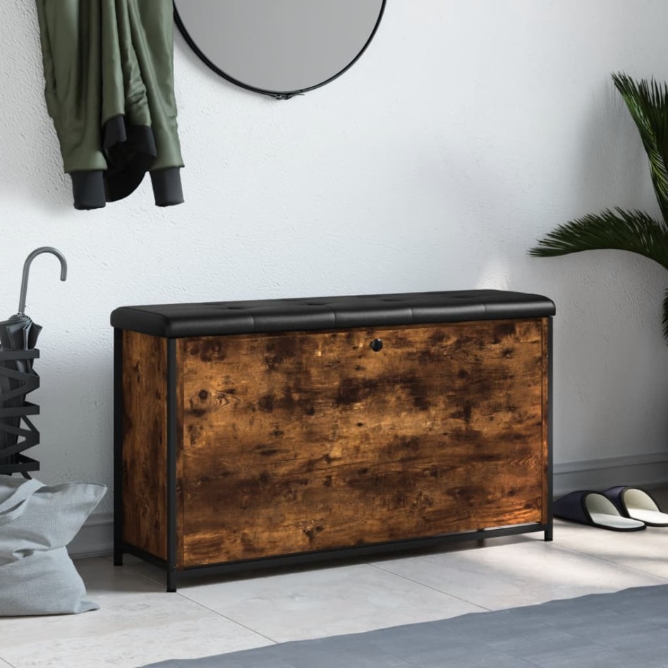 Banco zapatero con cajón abatible roble ahumado 102x32x56