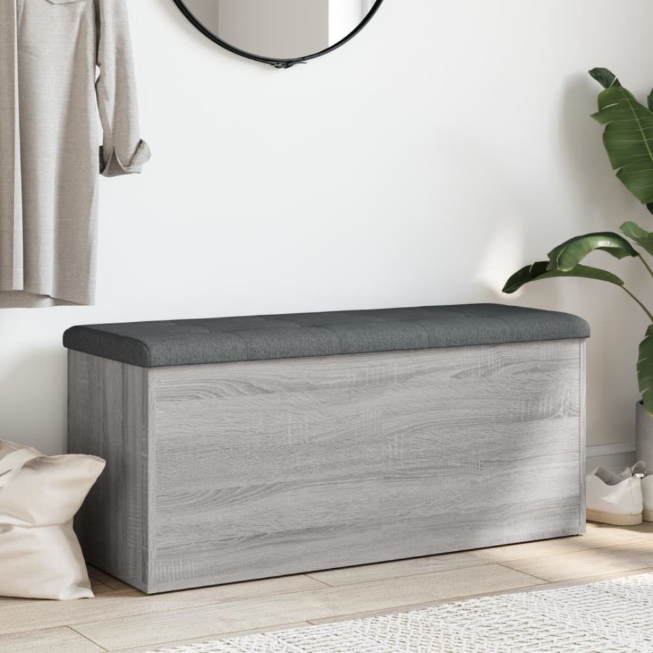 Banco con almacenaje madera ingeniería gris Sonoma 102x42x45