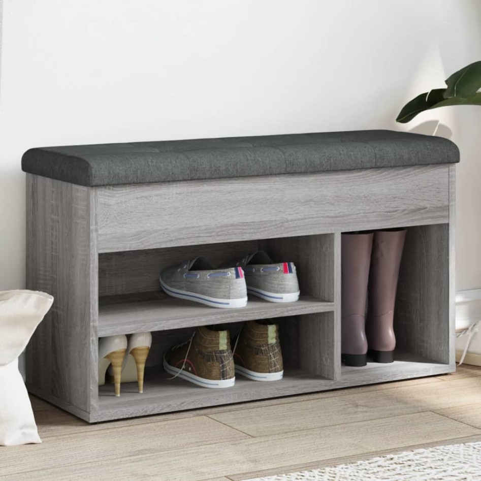 Banco zapatero madera de ingeniería gris Sonoma 82x32x45,5