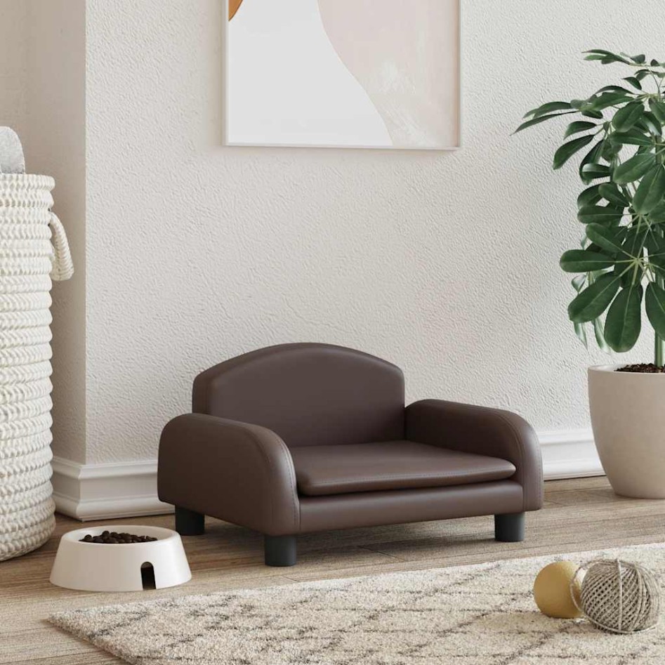 Cama para perros de cuero sintético marrón 50x40x30