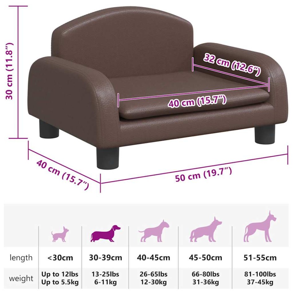 Cama para perros de cuero sintético marrón 50x40x30