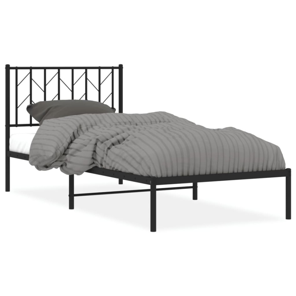 Estructura cama sin colchón con cabecero metal negro 90x200